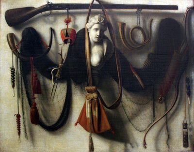 Still Life with Bust of Artemis, Hunting Weapons and Devices by Christoffel Pierson